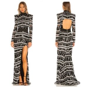 Zhivago Metallic Black Backless Gown